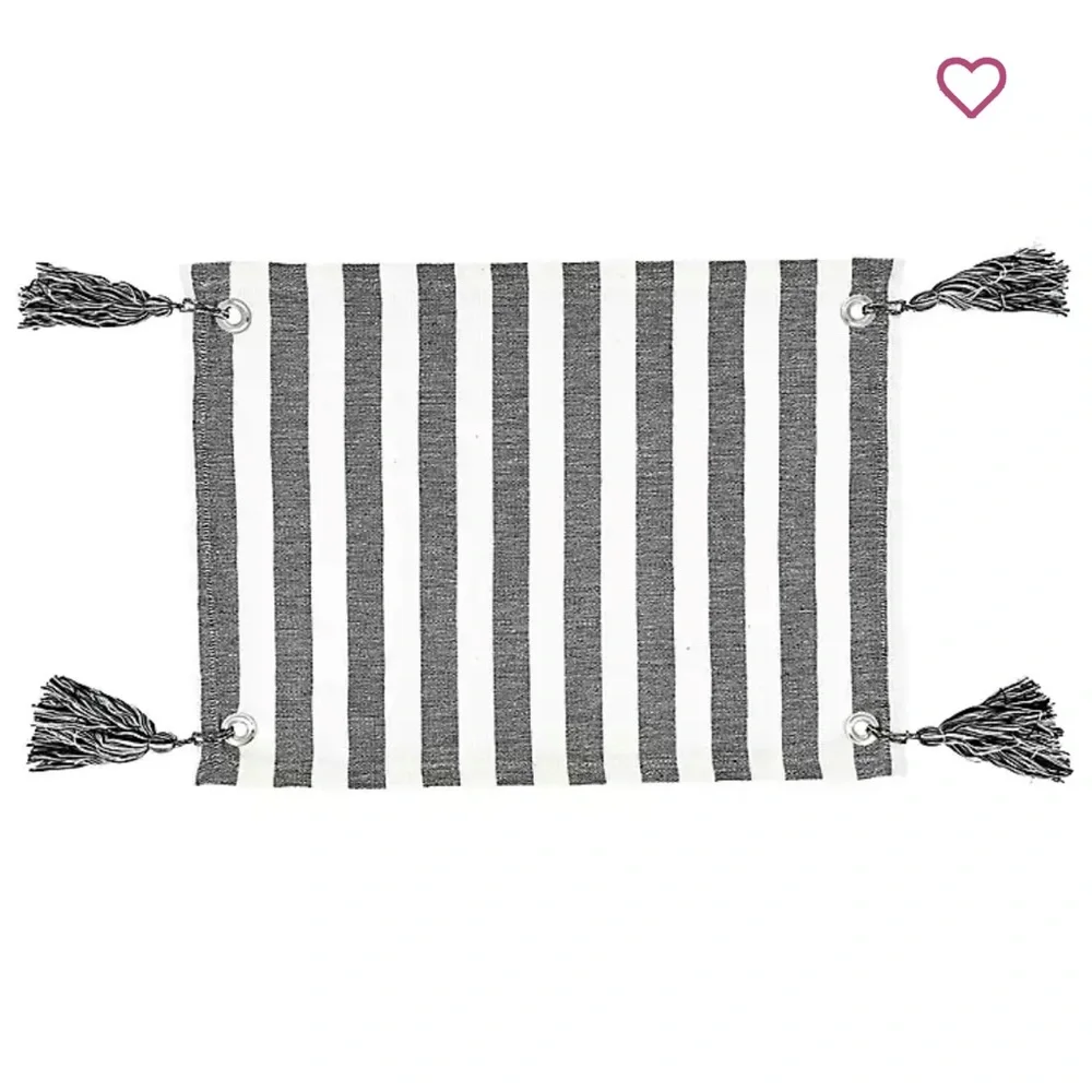 S Lifestyle Cotton Black and White Striped‎ Tassel Placemats, Set of 4 HH